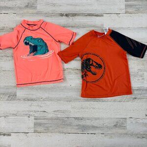 Bundle of Boys Size 6 Short Sleeve Rash Guards Dinosaur Themed Swim Shirts